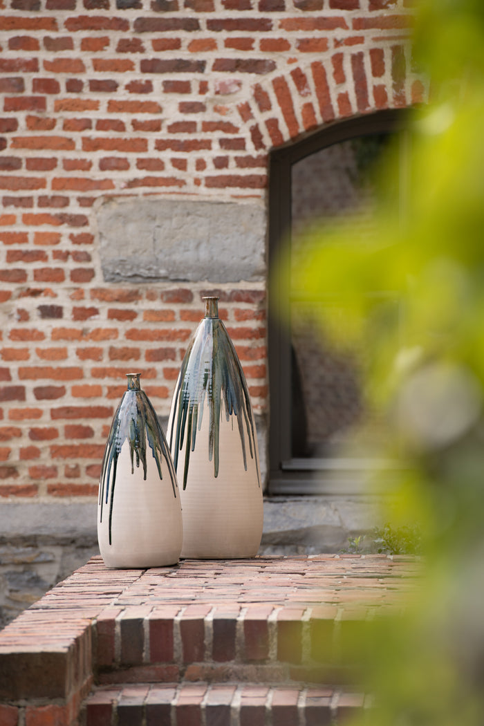 J-Line vaas Verf - keramiek - naturel|groen - small - 51 cm hoog