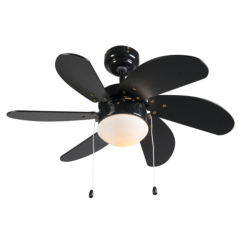 QAZQA Plafondventilator zwart met hout print 80cm met trekschakelaar