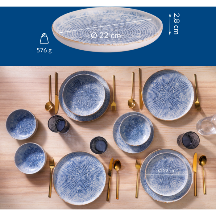 James Cooke - Azure Vintage - Bord - 2 stuks - ø 22 cm - Blauw|Wit
