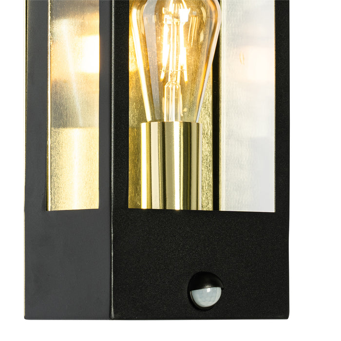 QAZQA Buiten wandlamp zwart met goud en bewegingsmelder - Rotterdam