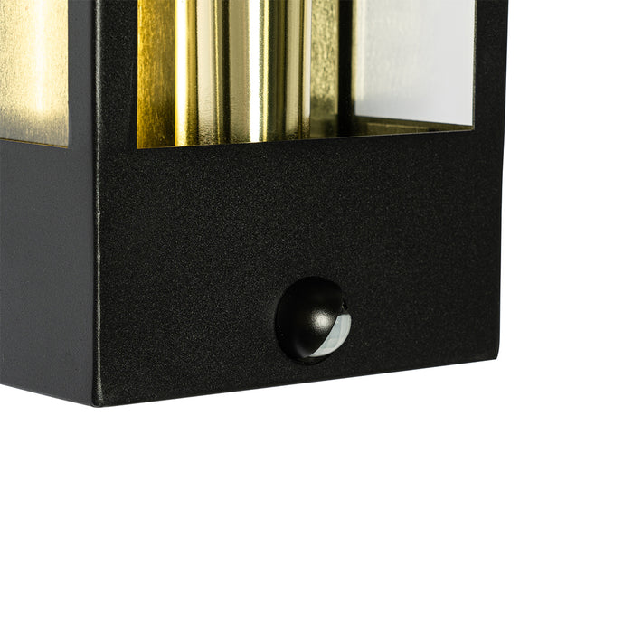 QAZQA Buiten wandlamp zwart met goud en bewegingsmelder - Rotterdam