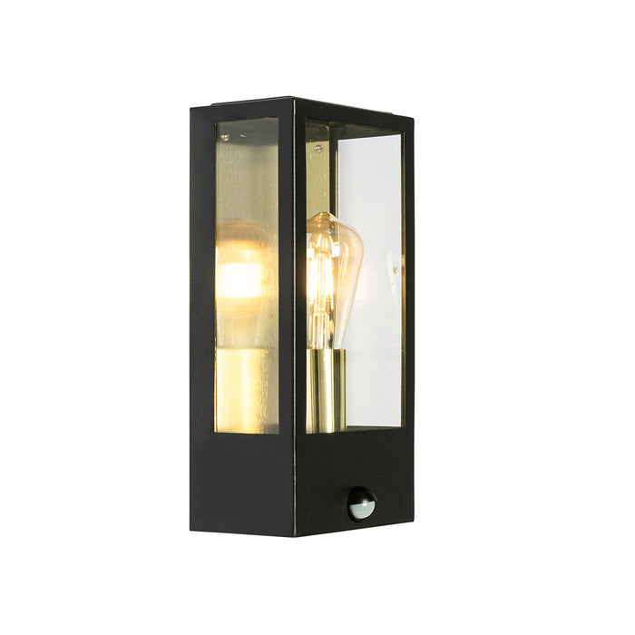 QAZQA Buiten wandlamp zwart met goud en bewegingsmelder - Rotterdam