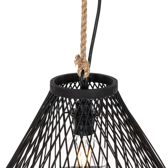 QAZQA Landelijke buiten hanglamp zwart rotan 40x55 cm - Calamus