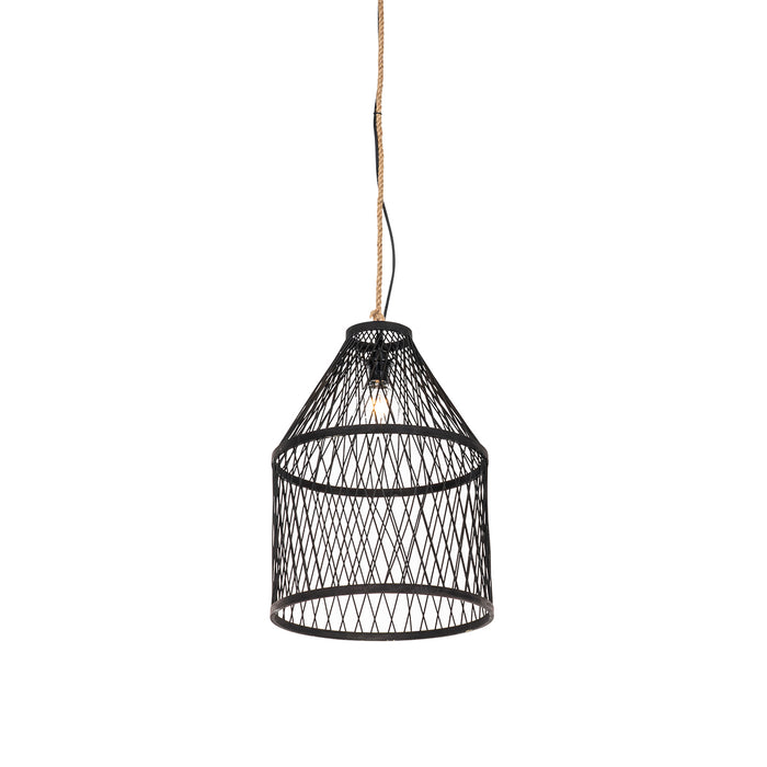 QAZQA Landelijke buiten hanglamp zwart rotan 40x55 cm - Calamus