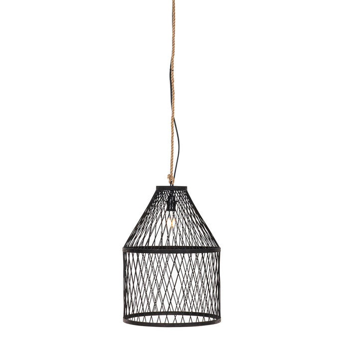 QAZQA Landelijke buiten hanglamp zwart rotan 40x55 cm - Calamus