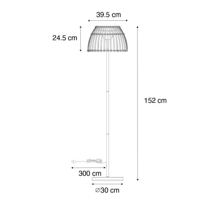 QAZQA Landelijke buiten vloerlamp zwart met bamboe incl. LED - Kaiser