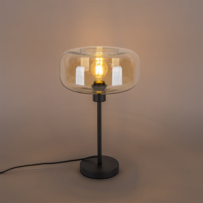 QAZQA Art deco tafellamp zwart met amber glas - Bizle