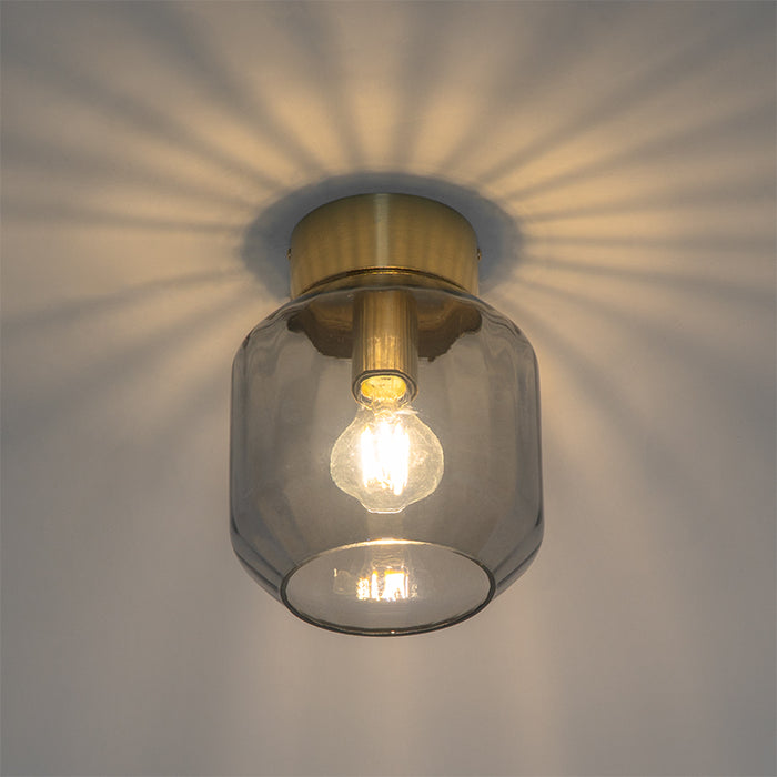 QAZQA Moderne plafondlamp messing met smoke glas - Stiklo