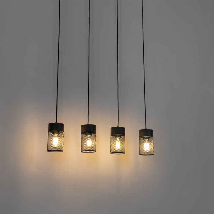 QAZQA Industriële hanglamp zwart 4-lichts - Jim