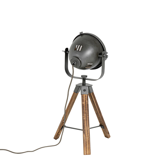 QAZQA Industriële tafellamp tripod staal met hout kantelbaar - Emado