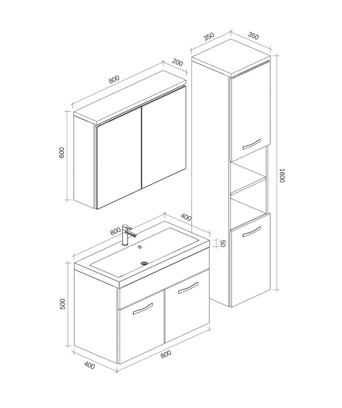 Badplaats Badkamermeubel Set Paso XL 80 x 40 cm - Bruin Eiken