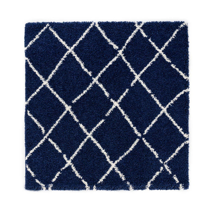 Boho&me Vierkant hoogpolig vloerkleed ruiten Habitat - marineblauw|wit