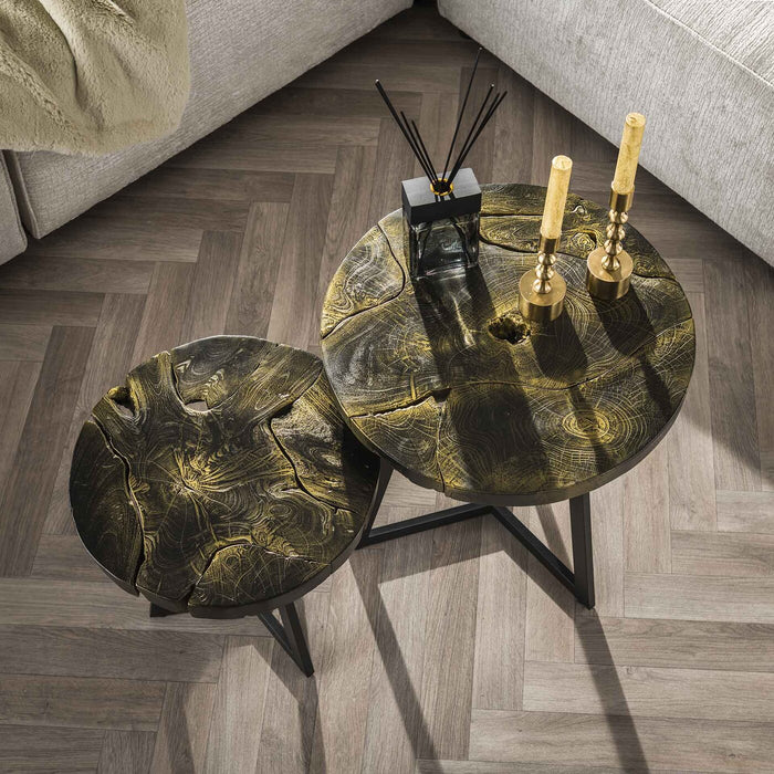Giga Meubel - Salontafel Set van 2 Black and Gold Rond Teakhout
