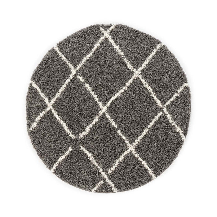 Boho&me Rond hoogpolig vloerkleed ruiten Habitat - grijs|wit - 80 cm