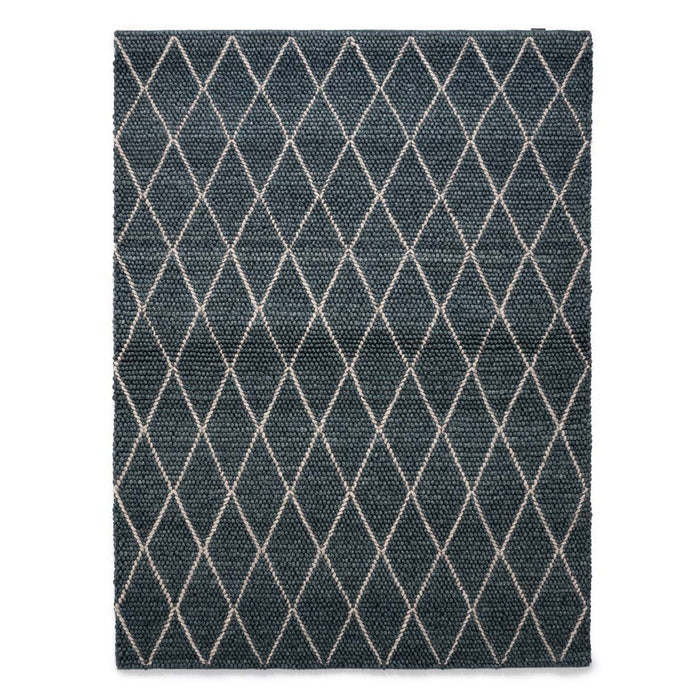 Nordic Weavers Wollen vloerkleed - ruiten Vinduer - petrol|grijs -