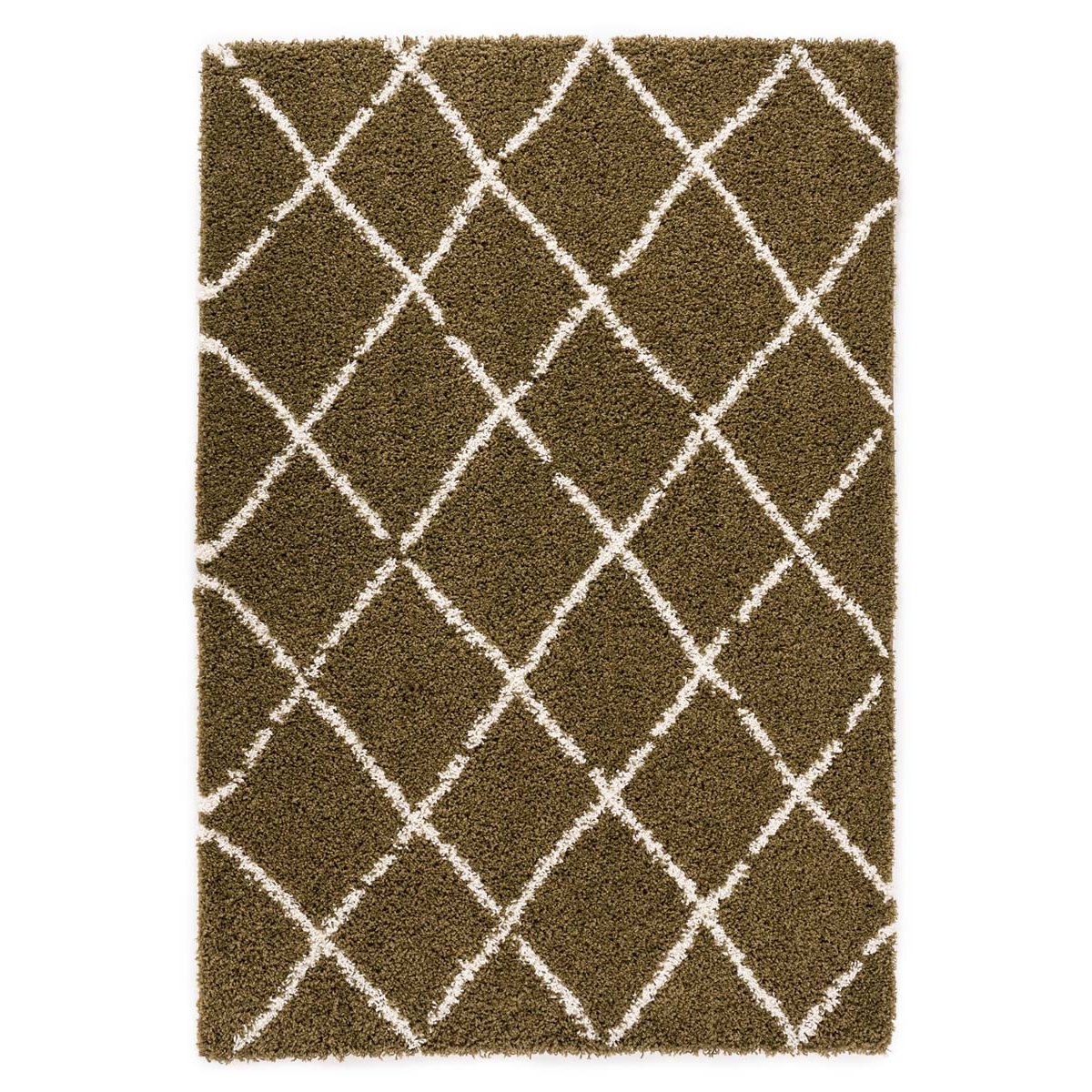 Boho&me Hoogpolig vloerkleed ruiten Habitat - olijfgroen|wit - 120x170