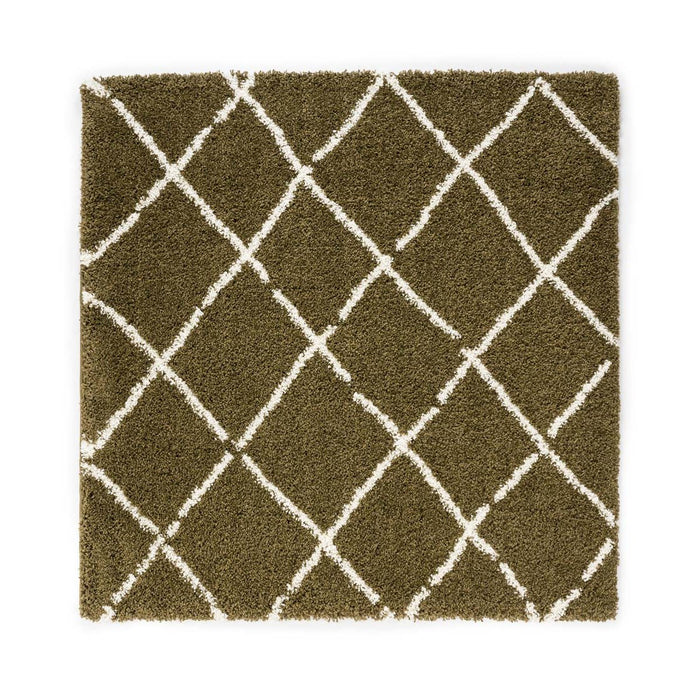 Boho&me Vierkant hoogpolig vloerkleed ruiten Artisan - olijfgroen|wit