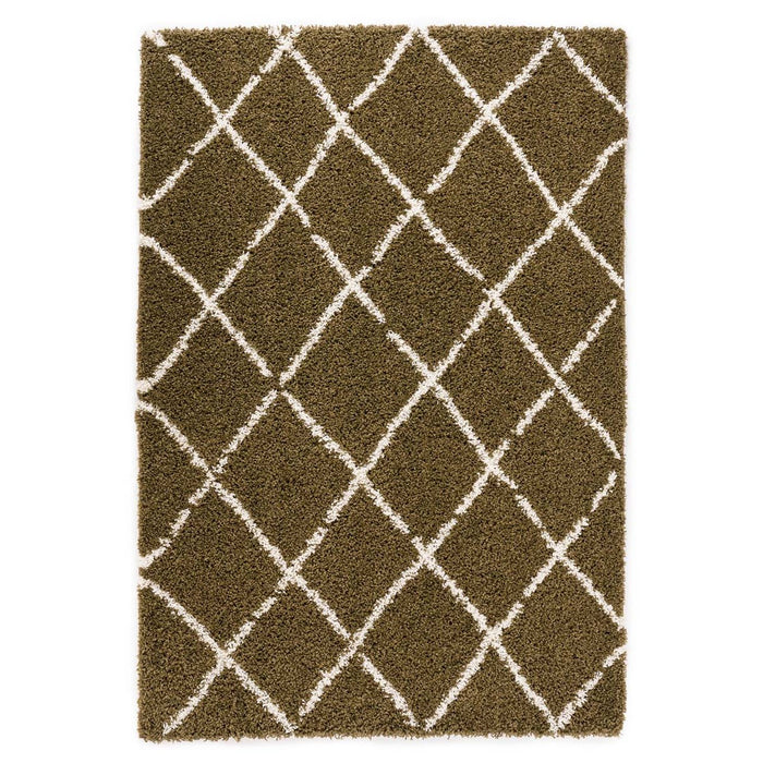 Boho&me Hoogpolig vloerkleed ruiten Habitat - olijfgroen|wit - 80x150