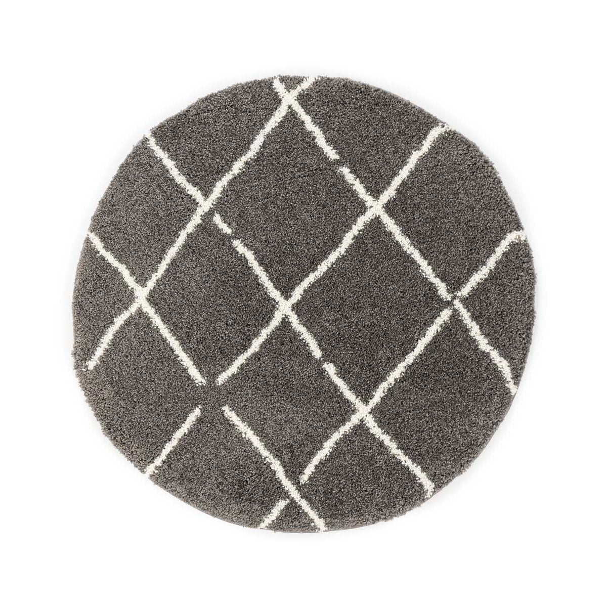 Boho&me Rond hoogpolig vloerkleed ruiten Artisan - grijs|wit - 240 cm