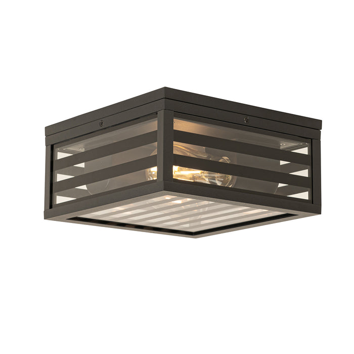 QAZQA Moderne buiten plafondlamp zwart glas 2-lichts IP44 - Reims