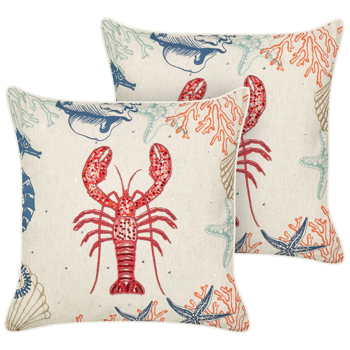 Beliani - KELP - Sierkussen set van 2 - Beige - 45 x 45 cm - Linnen