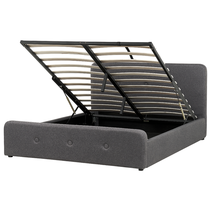 Beliani-RENNES -Bed met opbergruimte-Donkergrijs-160x200 cm-Polyester