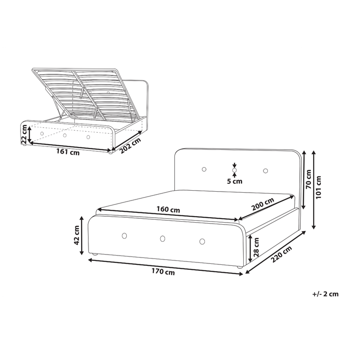 Beliani-RENNES -Bed met opbergruimte-Donkergrijs-160x200 cm-Polyester