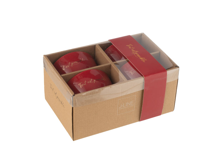 J-Line kom 'Tout Est Possible' - porselein - rood|goud - small - 4 stuks