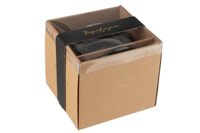 J-Line theemok + theepot 'Départ Joyeux' - porselein - zwart|goud