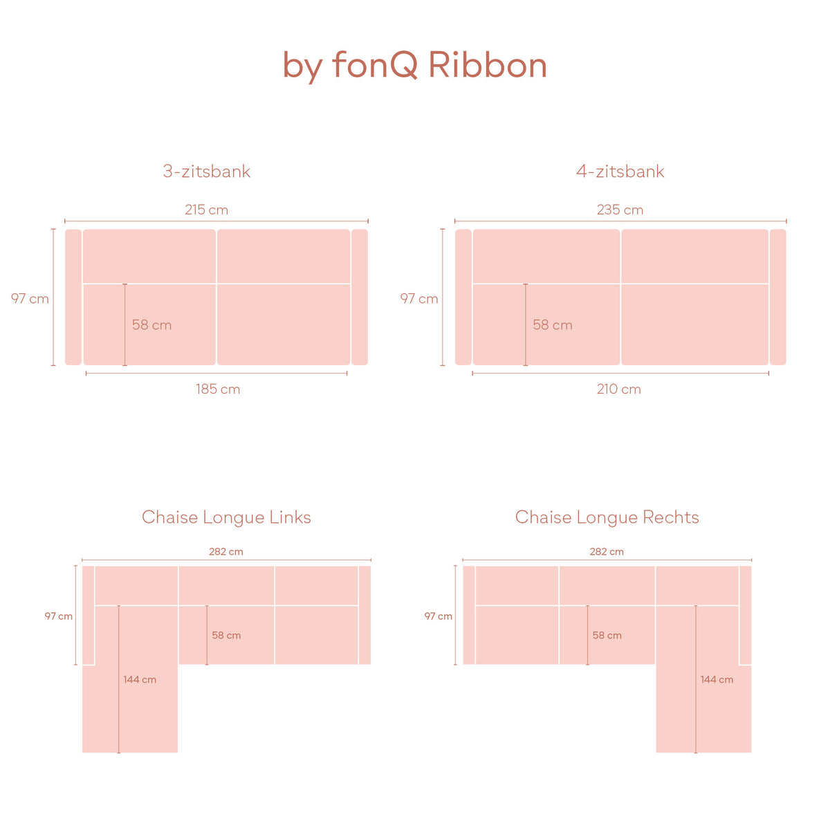 by fonQ Ribbon Hoekbank met Chaise Longue Rechts - Rib - Mink