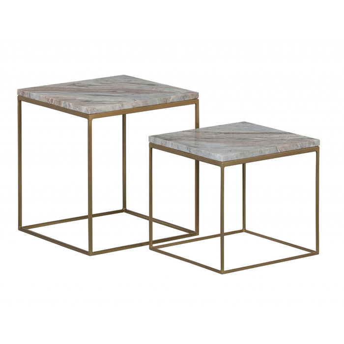 WOOOD Mellow Bijzettafels - Marmer - Champagne - Set van 2