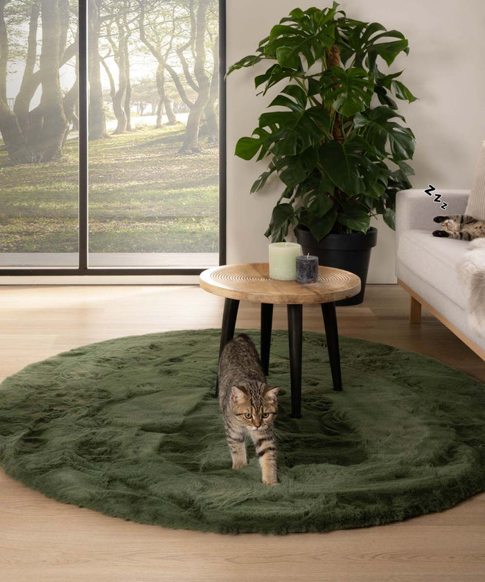 Tapeso Rond hoogpolig vloerkleed - Comfy plus - olijfgroen - 120 cm
