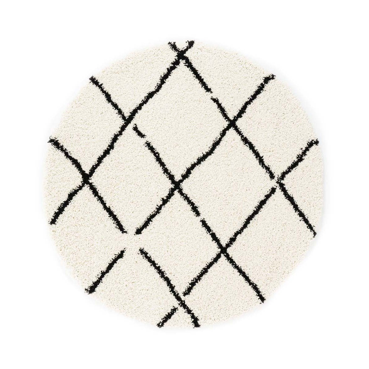 Boho&me Rond hoogpolig vloerkleed ruiten Artisan - wit|zwart - 80 cm