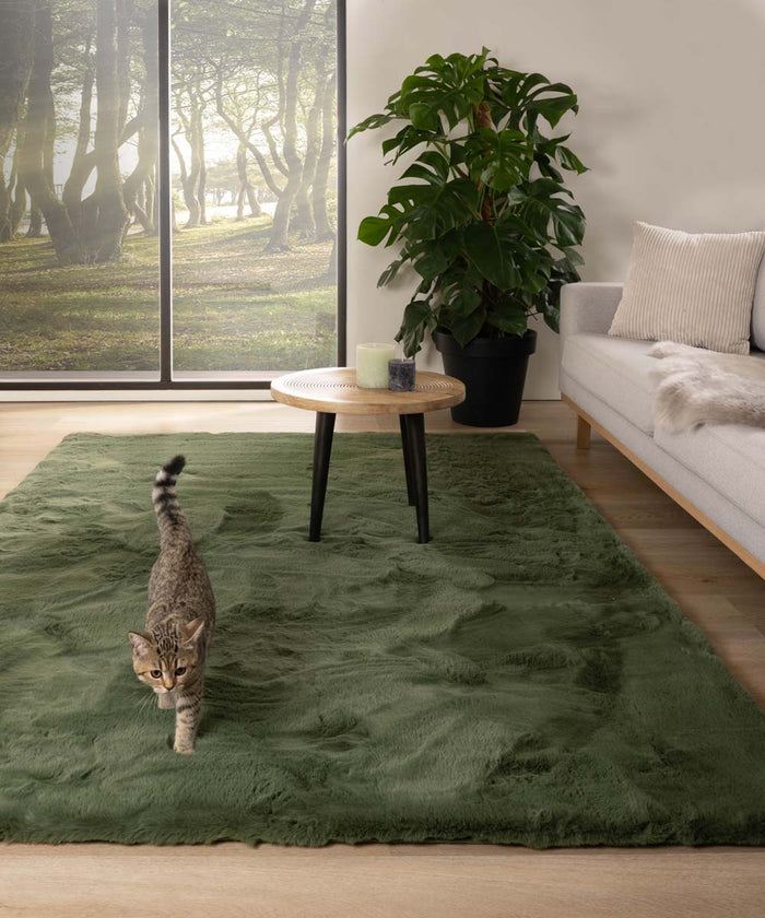 Tapeso Zacht hoogpolig vloerkleed - Comfy plus - olijfgroen - 160x230