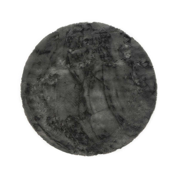 Tapeso Rond hoogpolig vloerkleed - Comfy plus - donkergrijs - 80 cm