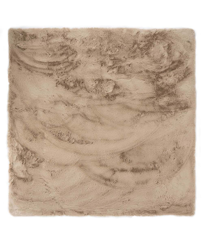 Tapeso Vierkant hoogpolig vloerkleed - Comfy plus - taupe - 130x130 cm