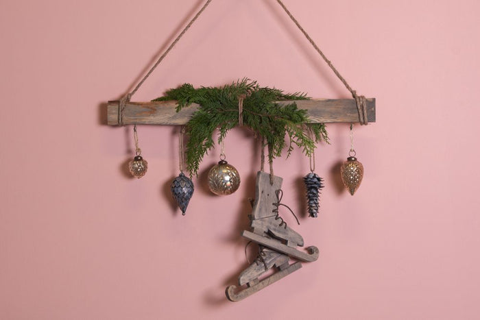Clayre & Eef Decoratie Schaatsen 26x4x20 cm Bruin Hout