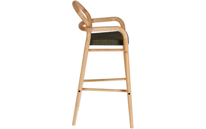 Kave Home - Sheryl kruk in massief eucalyptus hout en groen touw