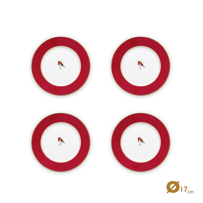 Pip Studio Borden - Love Birds - Rood - Set van 4 - 17cm