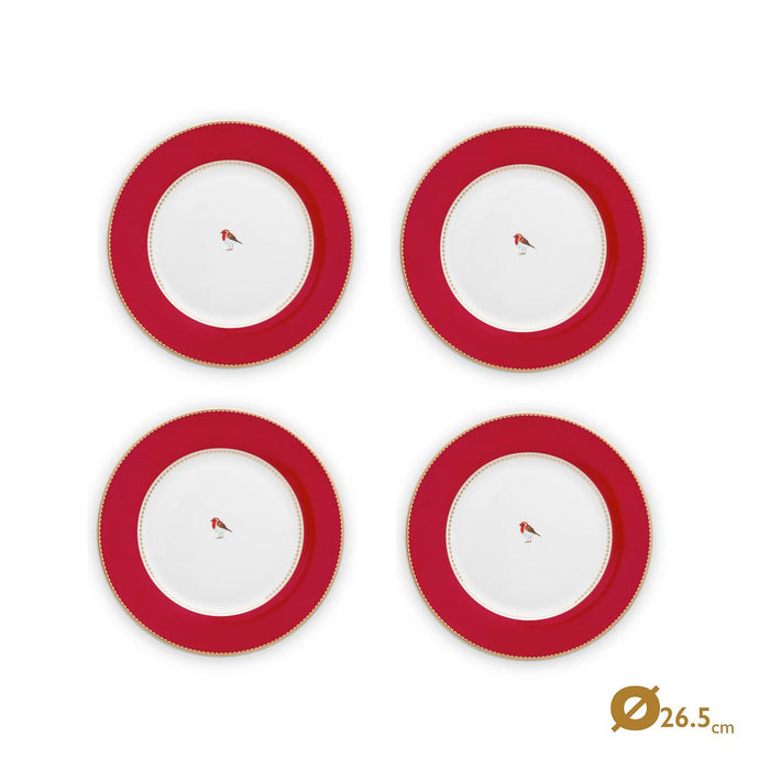 Pip Studio Borden - Love Birds - Rood - Set van 4 - 26.5cm