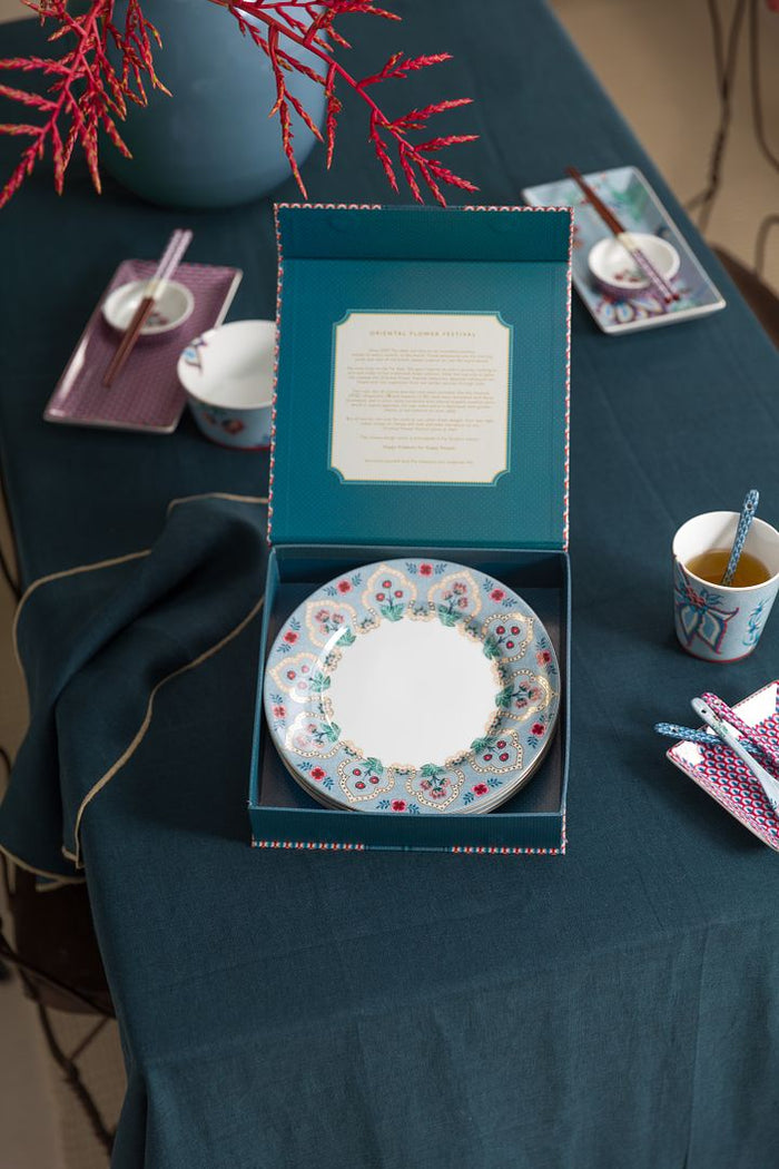 Pip Studio Borden - Flower Festival - Lichtblauw - Set van 4 - 21cm