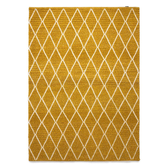 Nordic Weavers Wollen vloerkleed - ruiten Vinduer - okergeel|crème -