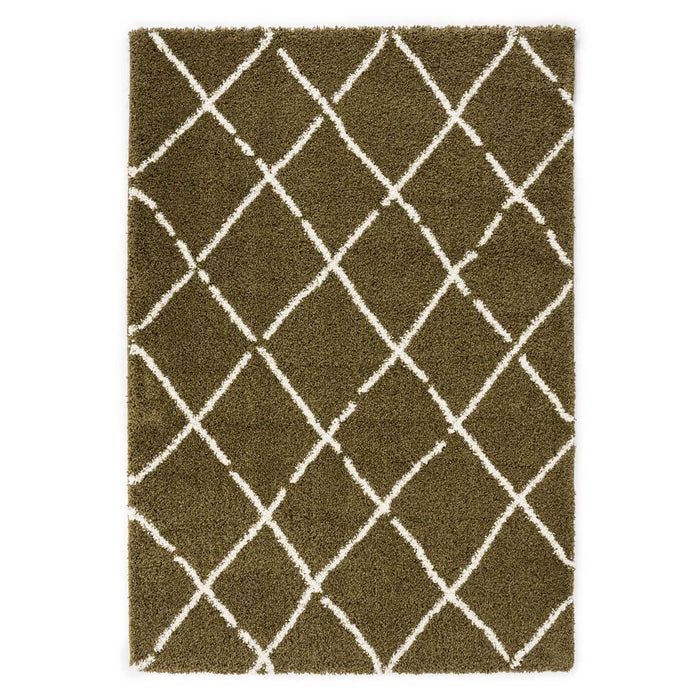 Boho&me Hoogpolig vloerkleed ruiten Artisan - olijfgroen|wit - 200x300