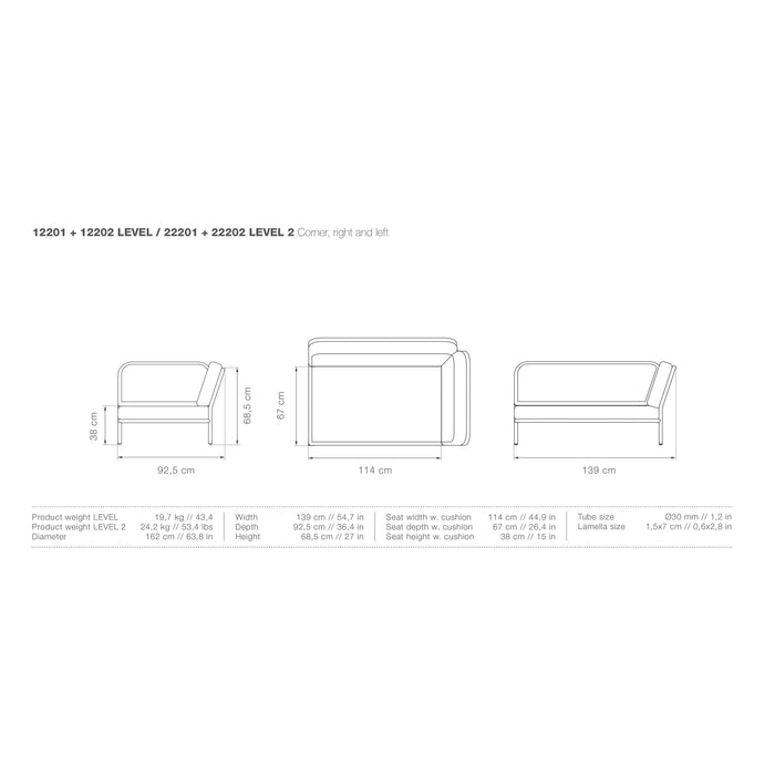 Level2 linker hoek 2-zits loungebank frame donkergrijs stof char