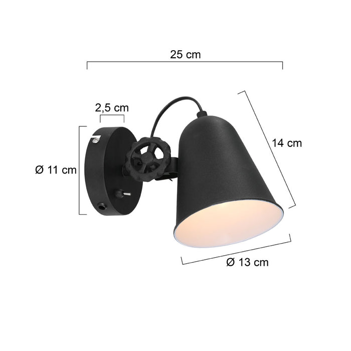 Anne Lighting - wandlamp - Dolphin - zwart - metaal - opbouwspot -