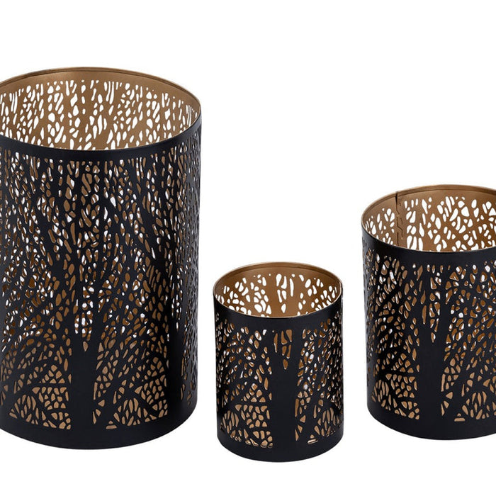 SVJ Windlicht - 14x14x20 cm - Metaal - Zwart - Set van 3