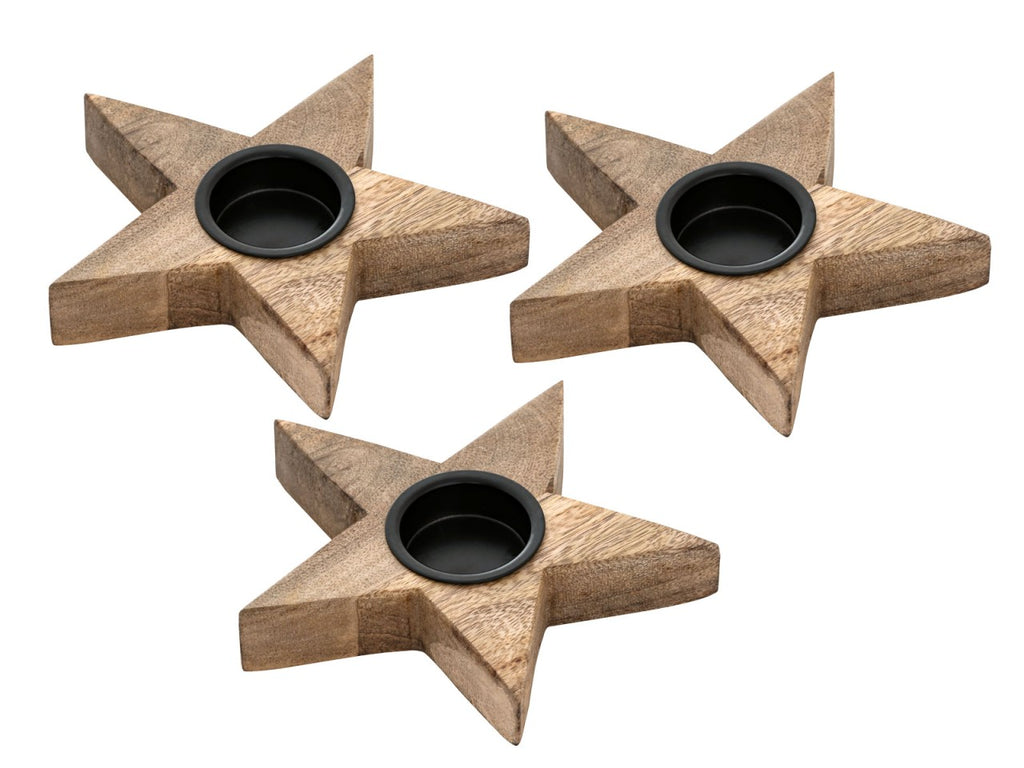 SVJ Windlicht - 15x15x3 cm - Hout - Naturel - Set van 3