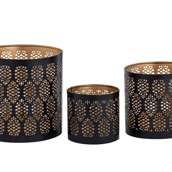 SVJ Windlicht - 14x14x14 cm - Metaal - Zwart - Set van 3