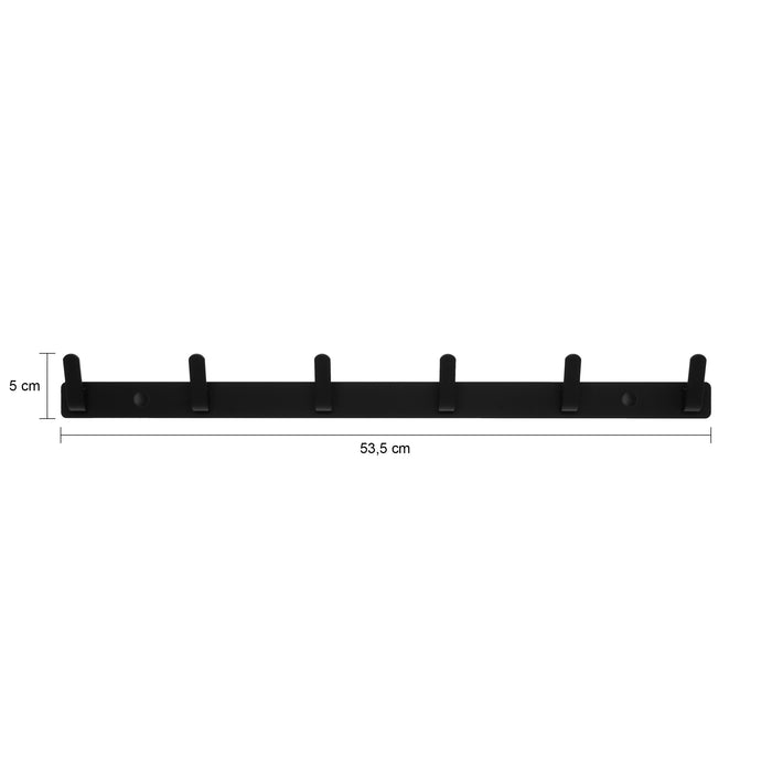 QUVIO Wandkapstok met 6 haken - Aluminium - Zwart