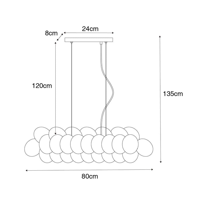 QAZQA Hanglamp zwart met opaal glas 8-lichts langwerpig - Uvas